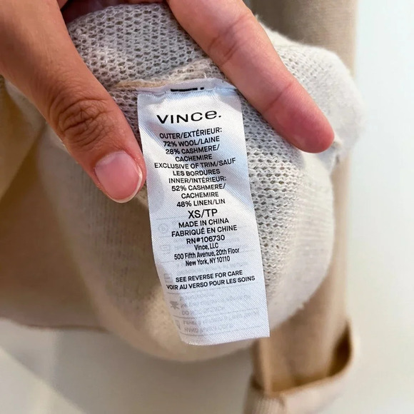 Vince Tan Wool Cashmere Blend Mock Neck Drawstring Bell Sleeve Pullover Sweater - Picture 8 of 10